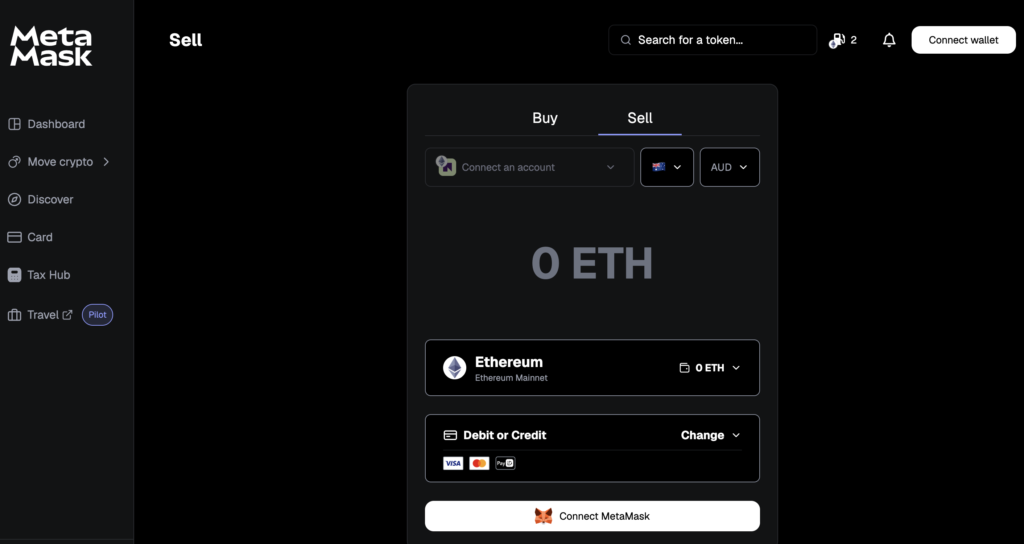 Select Sell Option in MetaMask